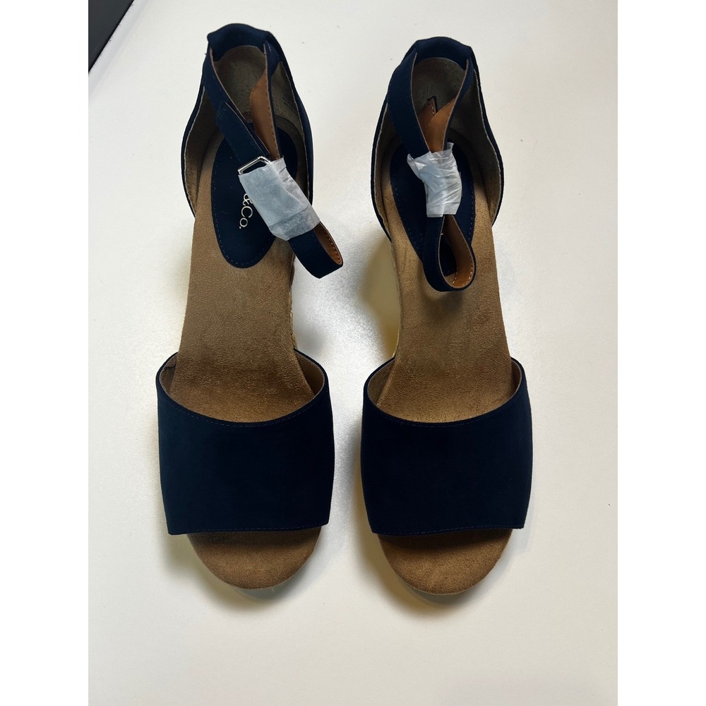 Style & Co Seleeney Wedge Navy Blue Sandal Women's Sz 8.5 Wide NWT